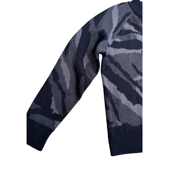 Athleta Women Small Jacquard Wool Blend Black & Brown Camo Crewneck Sweater - Picture 6 of 8